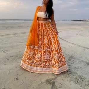 Orange Embroidered Lehenga Skirt